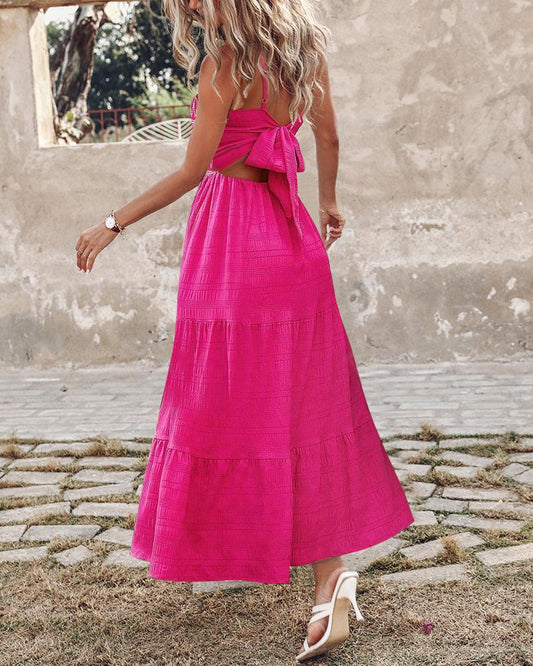 Chevron Pattern Frill Hem Tied Detail Maxi Dress