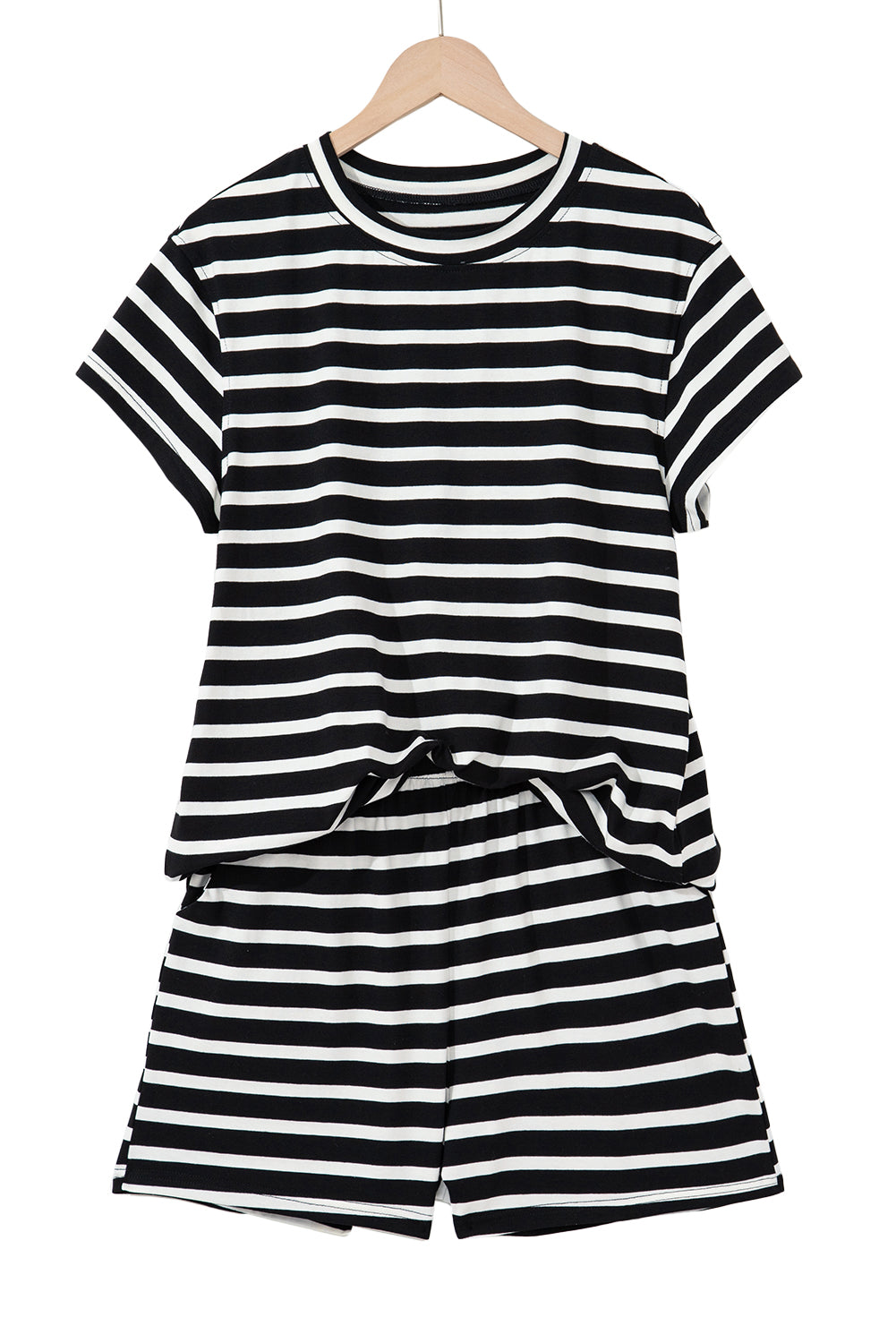 Black White Striped Short Sleeve Top and Shorts Set