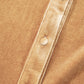Light French Beige Velvet Button Front Shirt Mini Dress