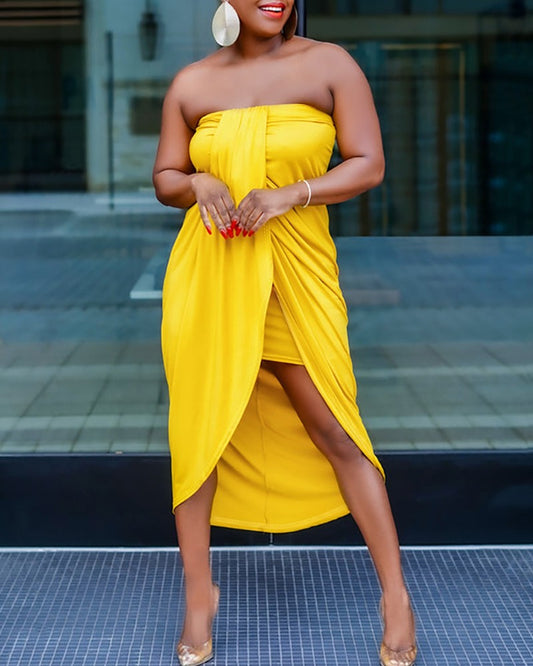 Fake Two Piece Bandeau Asymmetrical Casual Dress