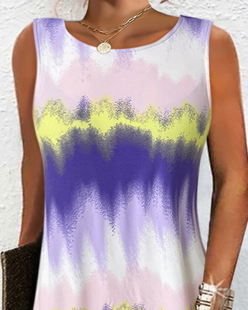 Tie Dye Print Sleeveless Casual Dress