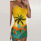 Tropical Coconut Tree Print Backless Bodycon Dress