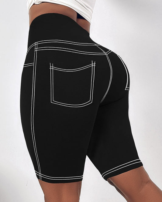 High Waist Yoga Gym Workout Running Shorts Butt Lifting Biker Shorts with Pockets