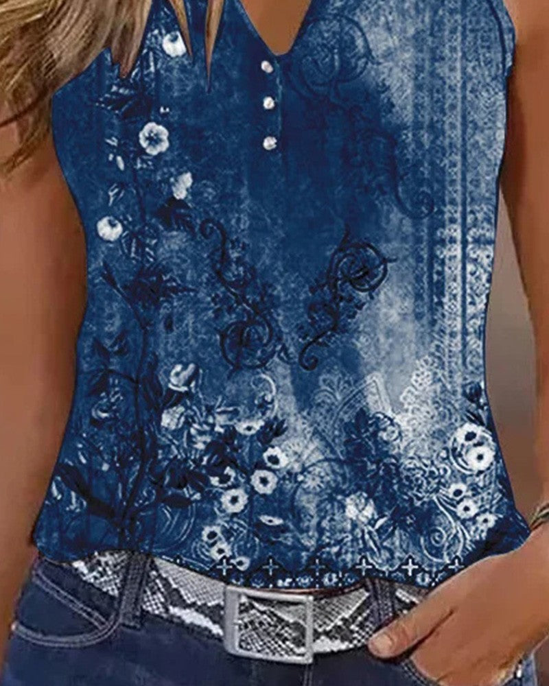 Floral Print Sleeveless Casual Tank Top