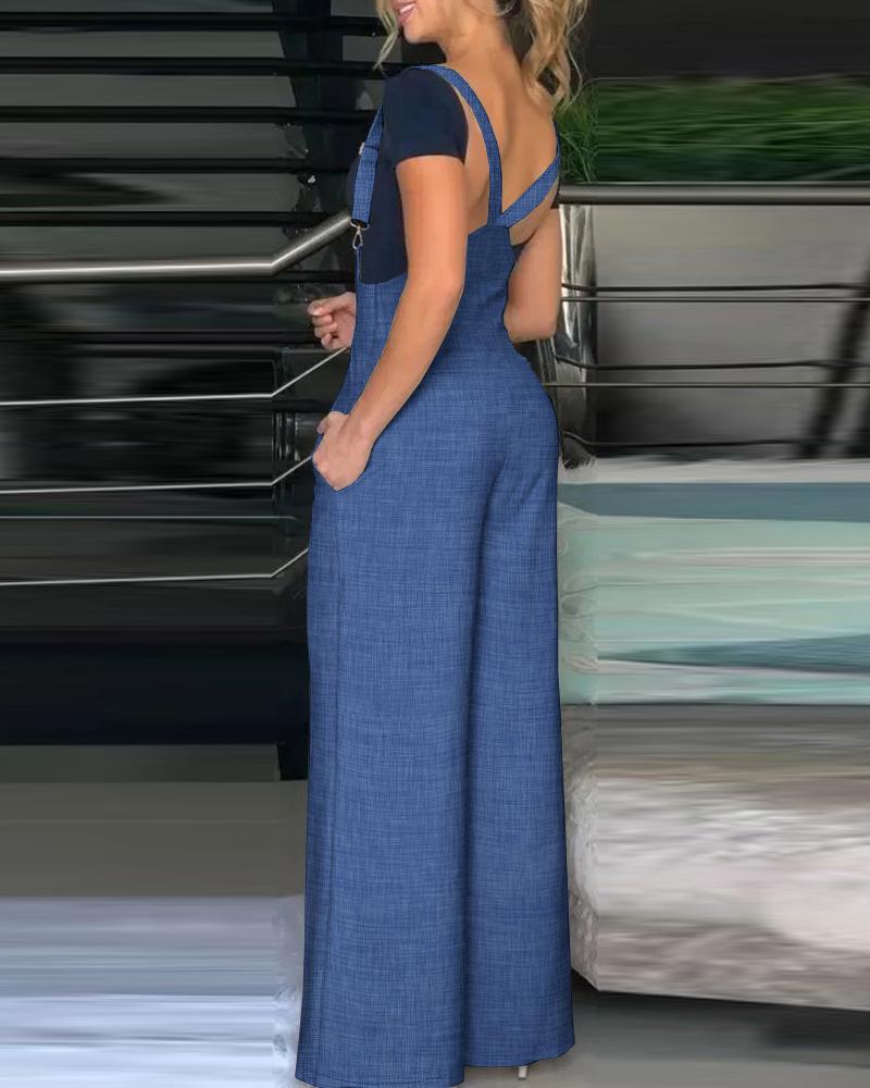 Pocket Design Wide Leg Suspender Jumpsuit