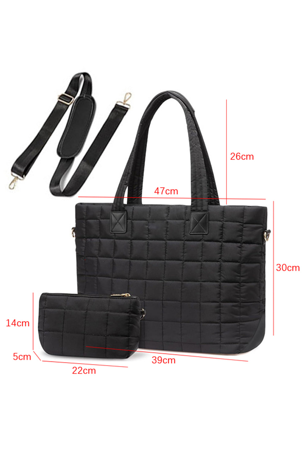 Black Quilted Patchwork Large Tote Bag and Clutch 2pcs Set
