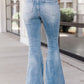 Sky Blue High Waist Buttoned Distressed Flared Jeans