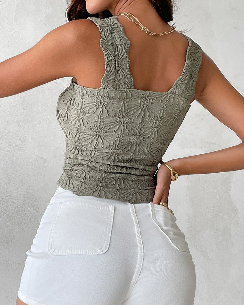 Floral Jacquard Thick Strap Tank Top