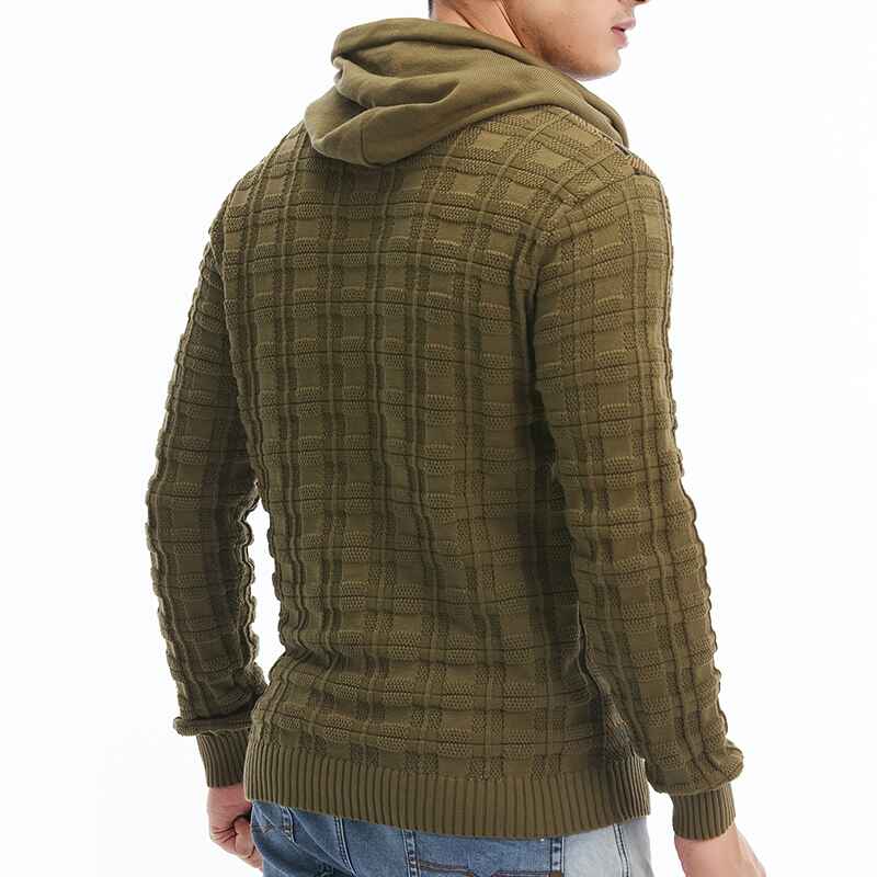 Army-Green-Mens-Slim-Checkered-Long-Sleeve-Hooded-Sweater-With-Drawstring-Best-Sellers-G093-Back