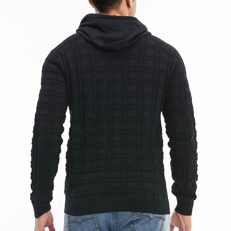       Black-Mens-Slim-Checkered-Long-Sleeve-Hooded-Sweater-With-Drawstring-Best-Sellers-G093-Back