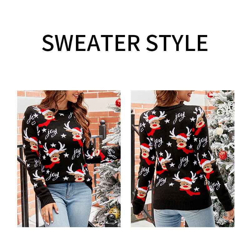 Black-Womens-Oversized-Pullover-Cute-Ugly-Christmas-Sweater-K614-Detail