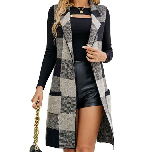 Black-Womens-buffalo-Plaid-Vest-Casual-Lapel-Open-Front-Sleeveless-Cardigan-Jacket-Coat-With-Pockets-K591