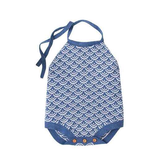 Blue-Baby-Girl-Summer-Clothes-Shorts-Halter-Romper-Ribbed-Knit-Sleeveless-Bodysuit-A028-Front