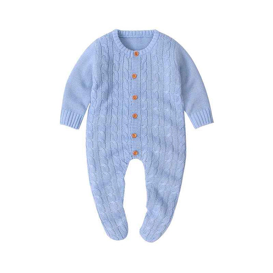 Blue-Baby-Knit-Romper-Bottom-Up-Cable-Sweater-Toddler-Baby-Bodysuit-Footies-A020