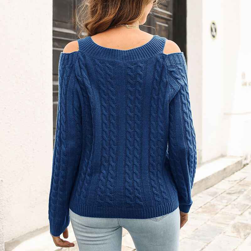 Blue-Womens-Cold-Shoulder-Choker-Long-Sleeve-Sweater-Solid-Casual-Knitted-Pullover-Jumper-Tops-K623-Back