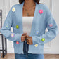 Blue-Womens-Floral-Appliques-Drop-Shoulder-Long-Sleeve-Open-Front-Knit-Cardigan-K630
