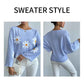 Blue-Womens-round-neck-loose-bat-sleeves-sweater-embroidered-flower-pullover-k632-Detail