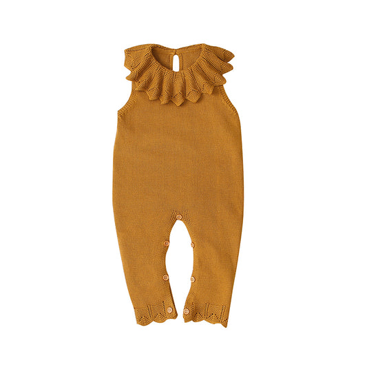 Brown-Toddler-Baby-Girl-Ruffled-Rompers-Sleeveless-Cotton-Romper-Bodysuit-Jumpsuit-Clothes-A009-Front