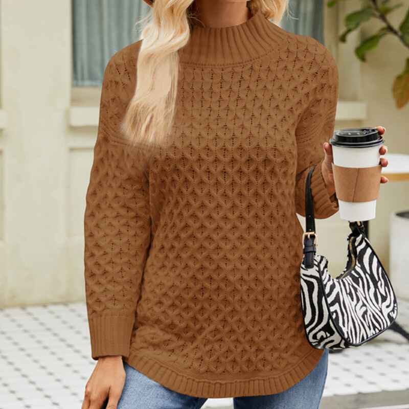 Brown-Womens-Casual-Fall-Waffle-Knit-Sweater-Long-Balloon-Sleeve-Loose-Pullover-Jumper-K602