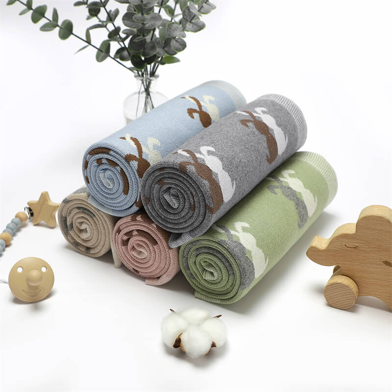 Combination-100_-Cotton-Baby-Blanket-Knit-Soft-Cozy-Swaddle-Receiving-Blankets-Toddler-Infant-Blanket-with-Lovely-Rabbit-A058-Scenes-2