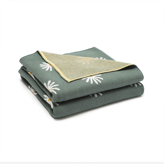 Dark-Green-100_-Cotton-Baby-Blanket-Knit-Soft-Cozy-Swaddle-Receiving-Blankets-Toddler-Infant-Blanket-with-Lovely-Sun-Flower-A041