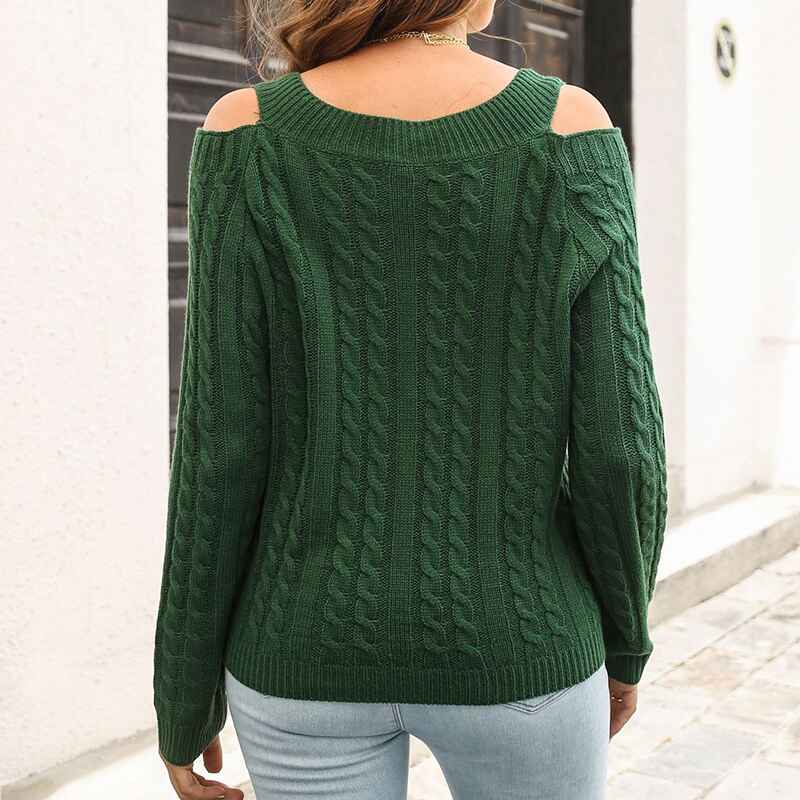 Green-Womens-Cold-Shoulder-Choker-Long-Sleeve-Sweater-Solid-Casual-Knitted-Pullover-Jumper-Tops-K623-Back