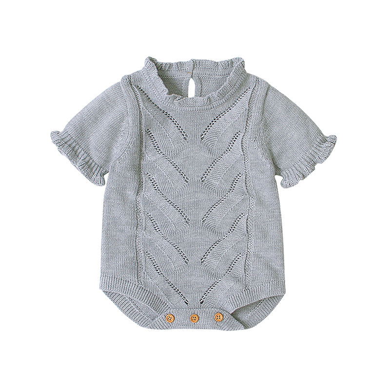    Grey-Baby-Knit-Romper-Toddler-Jumpsuit-Little-Girls-Sunsuit-A008-Front