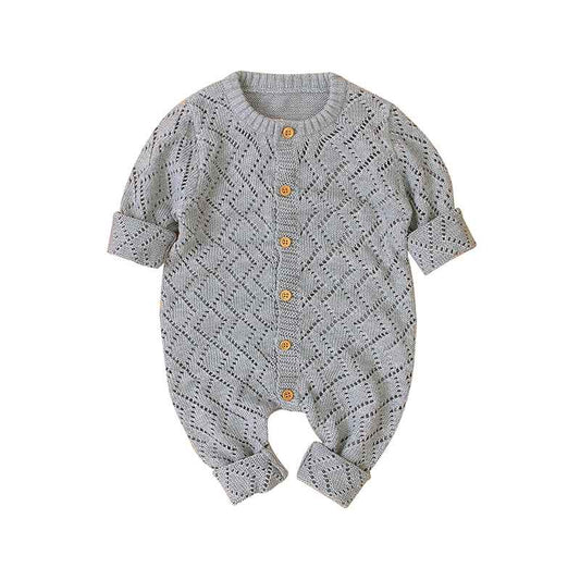Grey-Newborn-Knit-Romper-Round-Neck-Jumpsuit-Hollow-Breathable-Bodysuit-for-Baby-Girls-Boys-A021-Front