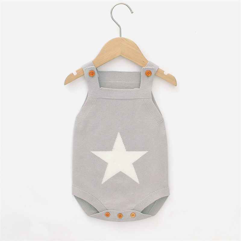 Grey-Romper-Sleeveless-Strap-Knit-Stars-Print-Bodysuit-Jumpsuit-Infant-Independence-Day-Outfit-A030