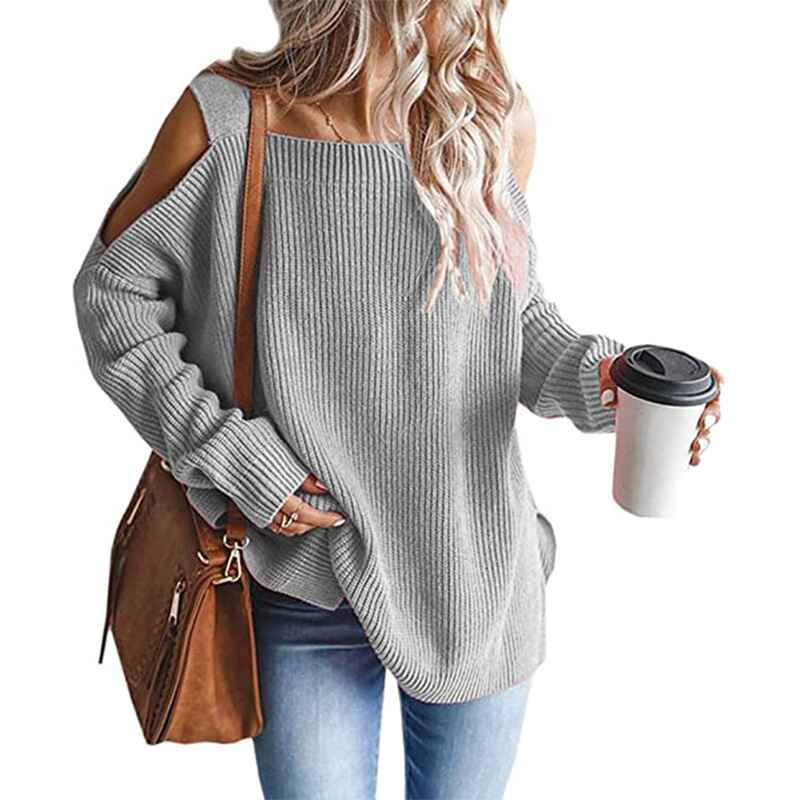 Grey-Womens-Cold-Shoulder-Oversized-Sweaters-Batwing-Long-Sleeve-Square-Neck-Chunky-Knit-Fall-Tunic-Sweater-Tops-K622