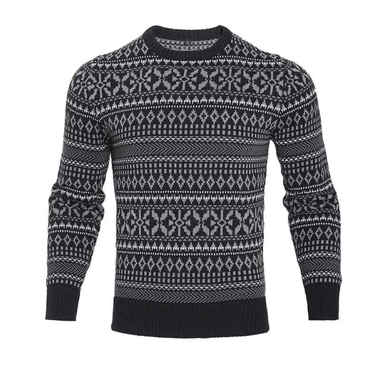 Mens-Casual-Argyle-Slightly-Stretch-Crew-Neck-Sweater-G101-Front