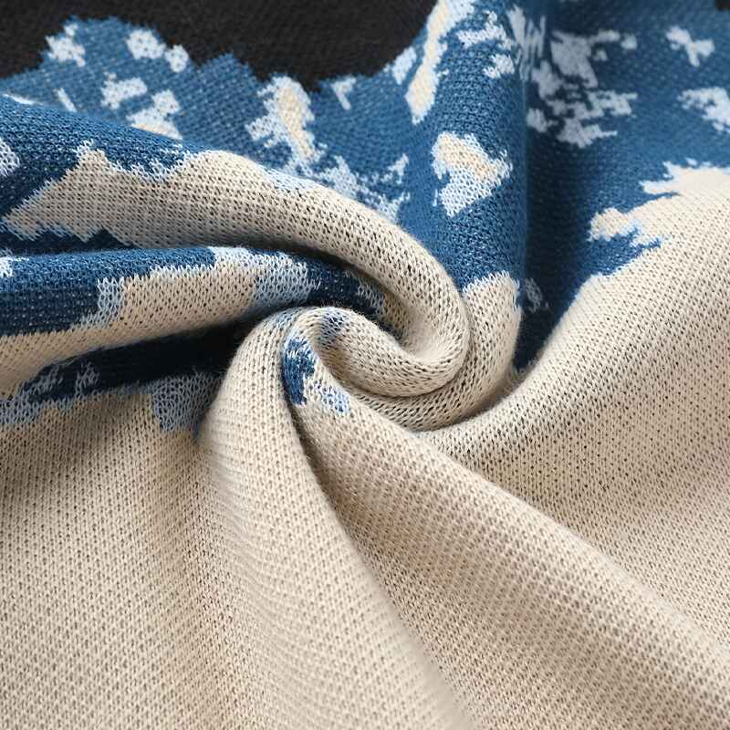 Men's Causal V-neck Knit Sleeveless Cotton Sweater Vest Snow Mountain Pattern Print Pullover G096