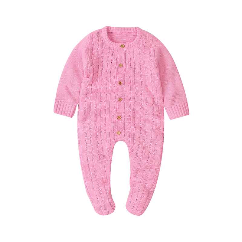 Pink-Baby-Knit-Romper-Bottom-Up-Cable-Sweater-Toddler-Baby-Bodysuit-Footies-A020