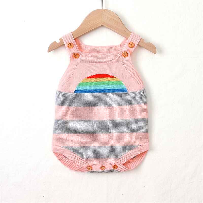 Pink-Newborn-Baby-Girl-Knit-Rainbow-Romper-Bodysuit-Sleeveless-Square-Neck-Jumpsuit-A029