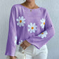 Purple-Womens-round-neck-loose-bat-sleeves-sweater-embroidered-flower-pullover-k632