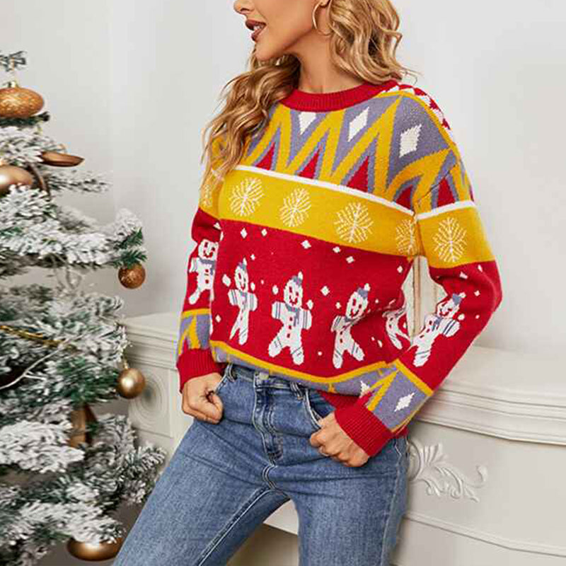 Red-Womens-Ugly-Christmas-Sweater-Santa-Funny-Xmas-Holiday-Party-Knitted-Pullover-K467-Side