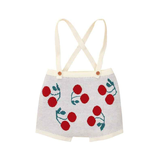 White-Baby-Girls-Knitted-Cherry-Pattern-Overalls-A024-Front
