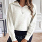 White-Womens-lapel-long-sleeved-sweater-solid-color-loose-zipper-pullover-sweater-k642