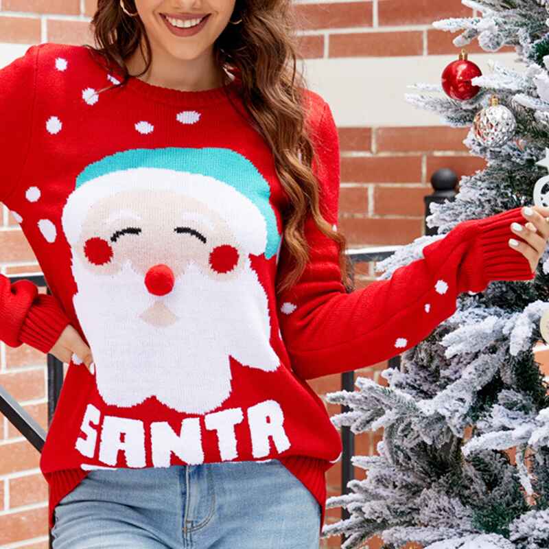 Womens-Knitted-Pullover-Ugly-Christmas-Sweater-Jumpers-K616-Front-2