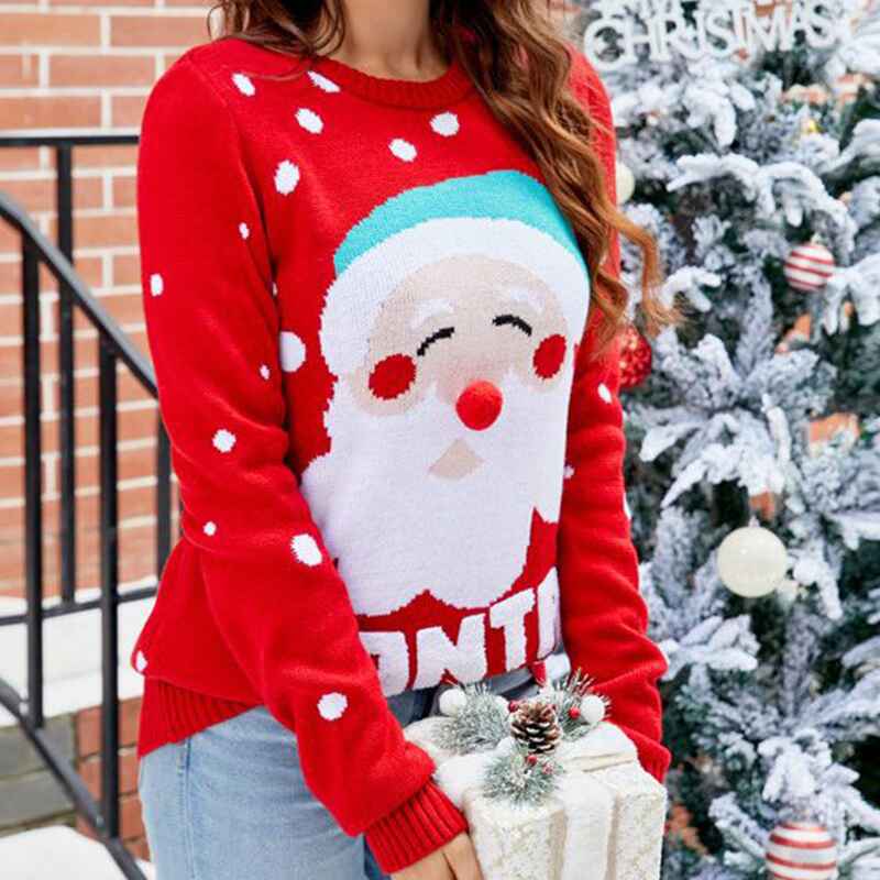     Womens-Knitted-Pullover-Ugly-Christmas-Sweater-Jumpers-K616-Side
