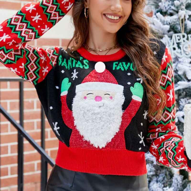 Womens-Ugly-Christmas-Sweater-Funny-Novelty-Crewneck-Pullover-Xmas-Sweater-Top-K621-Front