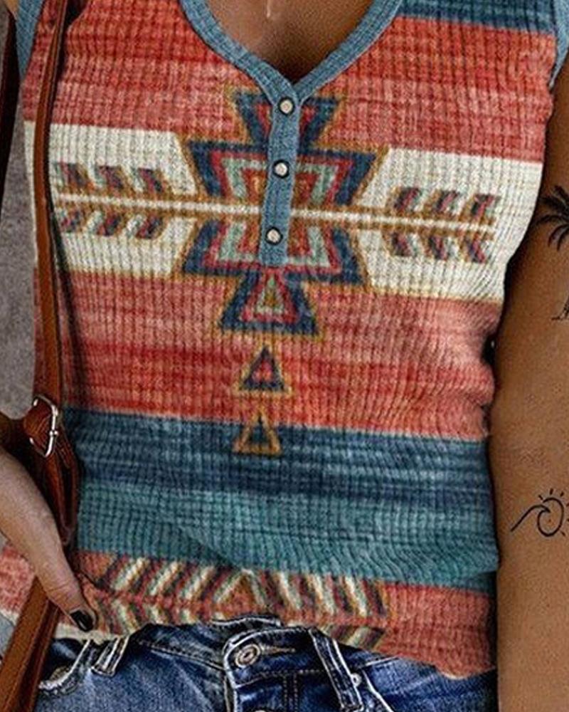Aztec Geometric Striped Print Tank Top
