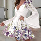 Butterfly Floral Print Bell Sleeve Dress