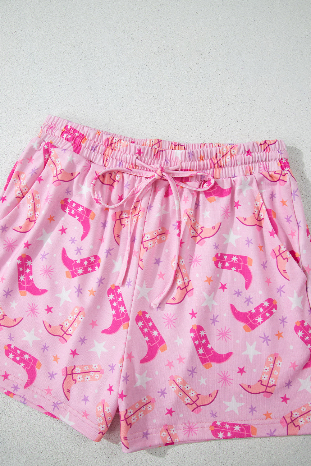 Pink Western Boots Printed Short 2pcs Lounge Set