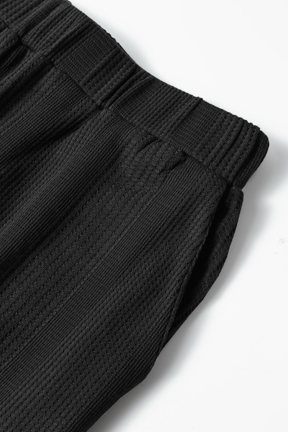 Black Solid Color Ribbed Ruffle Tank Top and Pants Set