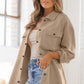 Khaki Solid Textured Flap Pocket Buttoned Shacket