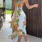 Tropical Coconut Tree Print Backless Asymmetrical Dress