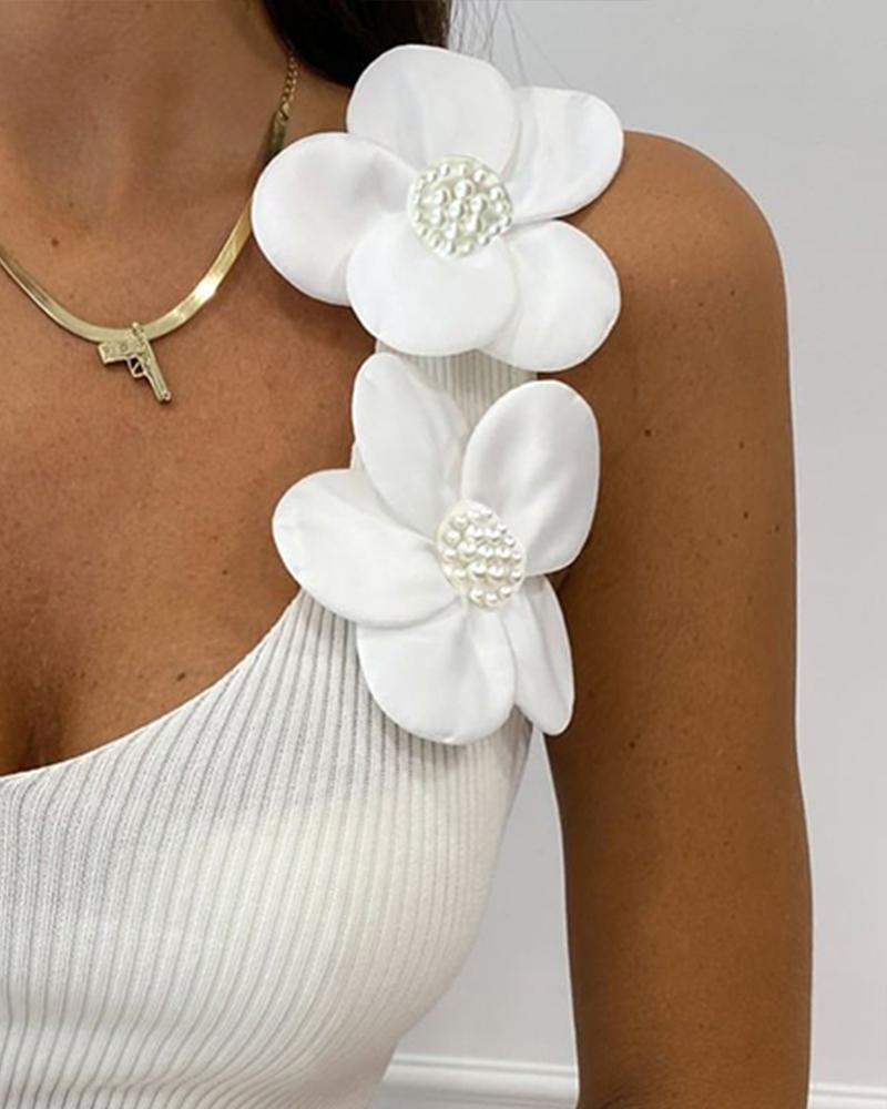 Floral Pattern V Neck Tank Top