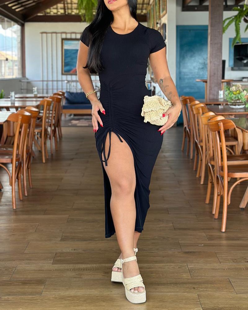 Side Slit Drawstring Bodycon Dress