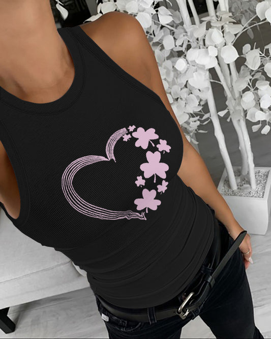 St. Patrick's Day Lucky Shamrock Heart Print Tank Top